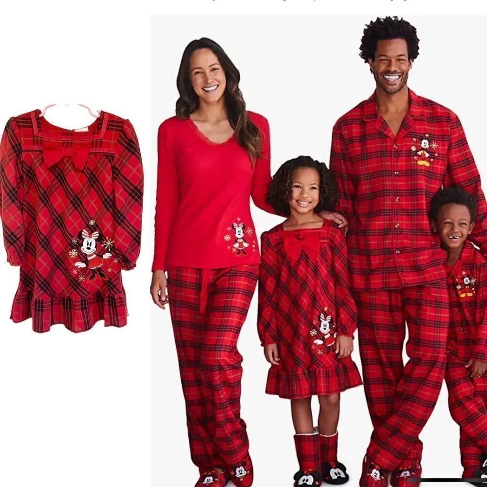 Disney Minnie Mouse red black holiday plaid pajamas night shirt 3T